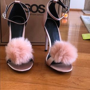 NWOT ASOS pink poof satin heels size 6.5 (uk 4)